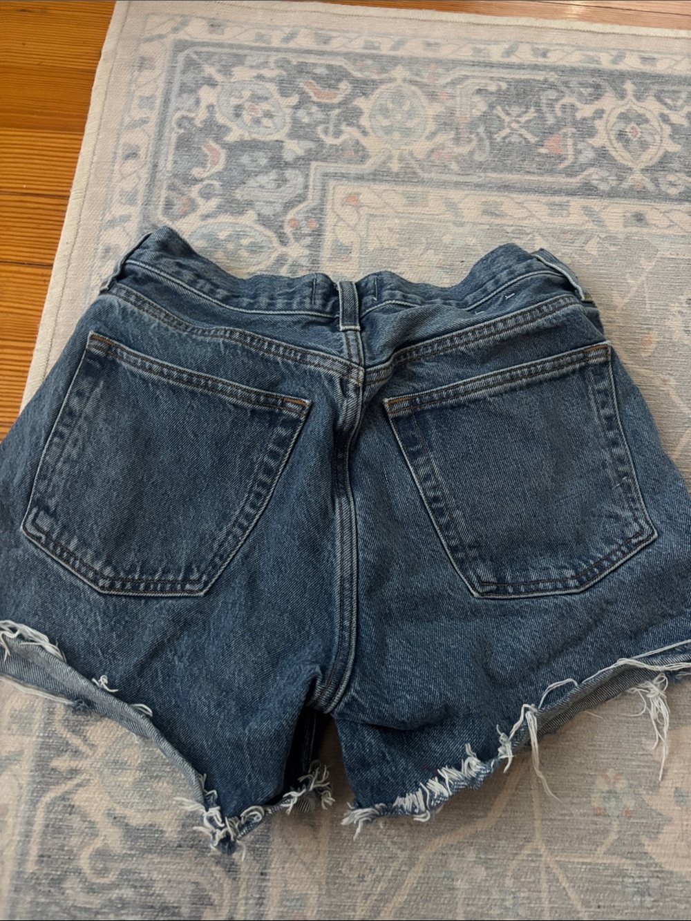 Agolde Dark Blue High-Rise Distressed Jean Shorts - Picture 4 of 6